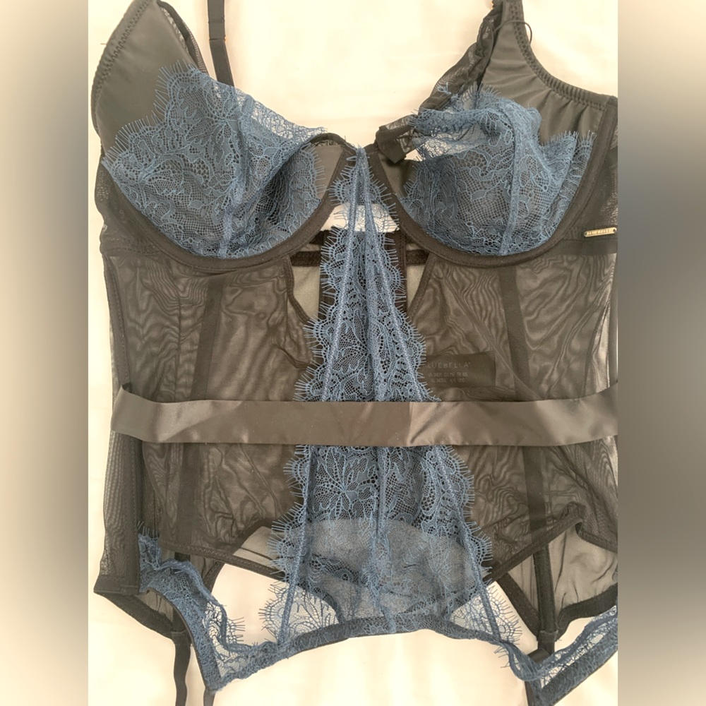 Bluebella Corset & Thong — Echo Basque Blue/Black - 34DD/E - L - NWT
